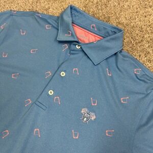 Johnnie-O Polo Shirt Final Final Medium Liberty Blue Pink Cocktail Glass Golf